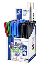 Counter display containing 50 ballpoint pens in assorted colours, line width M