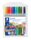 Wallet containing 12 double ended fibre-tip pens in assorted colours