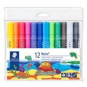 Wallet containing 12 jumbo fibre-tip pens in assorted colours