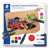 Mixed Drawing Set containing 7 Lumocolor permanent in assorted colours and assorted line widths M, B and a kraft paper pouch for colouring