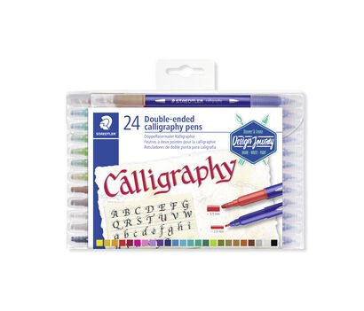 Wallet containing 24 double-ended calligraphy pens in assorted colours
