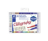 Wallet containing 24 double-ended calligraphy pens in assorted colours