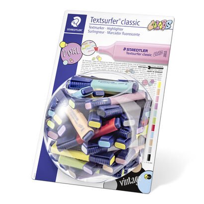 Textsurfer classic "COLORS" - bubble display to self-refill with 100 highlighters in pastel & vintage colours included