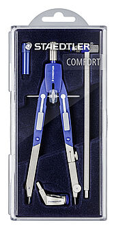 Case with hinged lid containing 1 quick-setting compass with lead part, extension bar, universal adapter and spares box