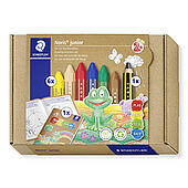 Cardboard box containing 6 wax crayons in assorted colours, 1 pc each kids' graphite pencil and drawing activities booklet