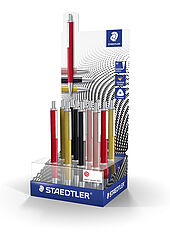 Display containing 12 triplus ballpoint pens, each 3 x 444 M02-3; 444 M09-3; 444 M11-3; 444 M20-3