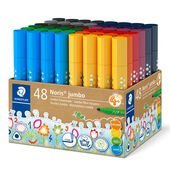 Tazza di cartone contenente 48 pennarelli Noris jumbo con punta in fibra in 12 colori assortiti