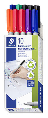 Ten count box containing 10 Lumocolor non-permanent in assorted colours