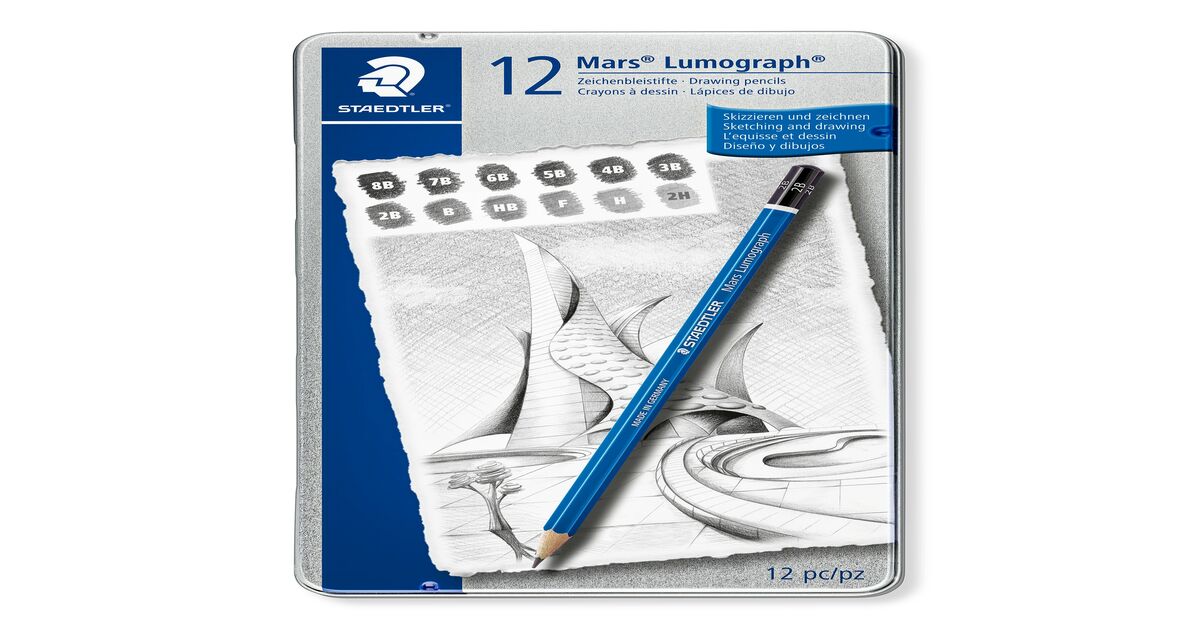 100 G12 Staedtler Mars Lumograph Dose Von 12 Zeichnung Bleistifte 