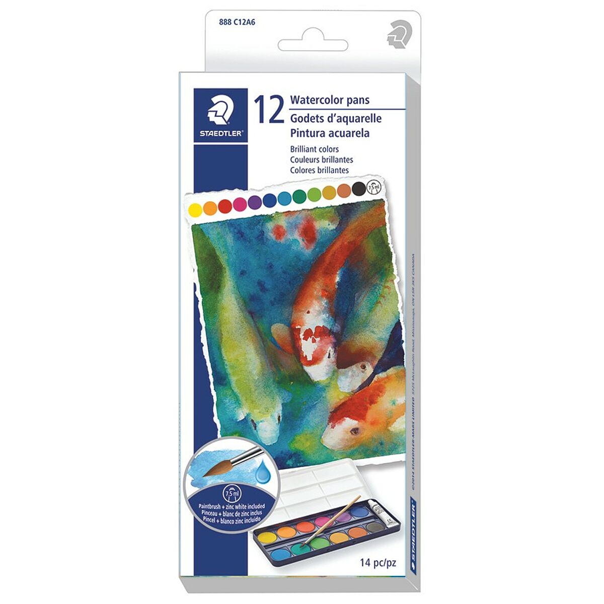Staedtler - Boîte de peinture Noris 888 - 12 pastilles + 1 gouache blanche  + 1 pinceau - Service Achat Discount