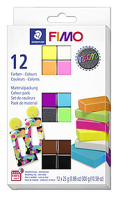 Colour Pack "neon colours" in cardboard box with 12 half blocks (assorted colours), instruction