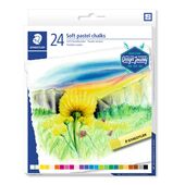 Cardboard box containing 24 soft pastel chalks in assorted colours