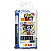 Cardboard box "Lumocolor ART" containing 6 Lumocolor paint marker in assorted colours