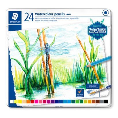 Boîte métal de 24 crayons de couleur aquarellables assortis