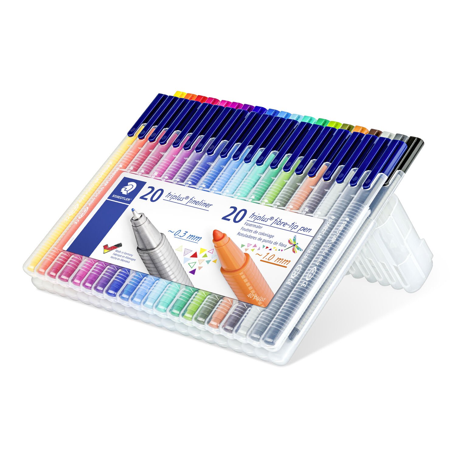 Staedtler Triplus Fineliners 20 Assorted Colours with Pencil Case