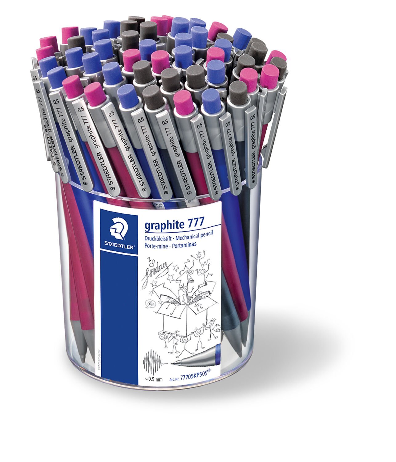 STAEDTLER graphite 777 Köcher 50 Druckbleistiften 0.5 mm sortierte Schaftfarben 