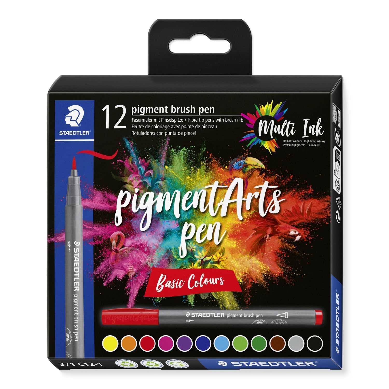 STAEDTLER 371 Pigment Arts Brush Pen Wallets Adult Colouring Fibre-tip  Colouring Pen Medium-firm Nylon Brush Tip Nib Assorted Packs 