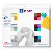Materialpackung FIMO effect im Kartonetui mit 24 Halbblöcken (sortierte Farben), Gebrauchsanleitung