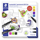 Mixed Drawing Set containing 7 Lumocolor permanent in assorted colours and assorted line widths F, M and three sticker sheets for colouring