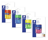 4 Blistercards each containing 1 tub sharpener in 4 colour combinations