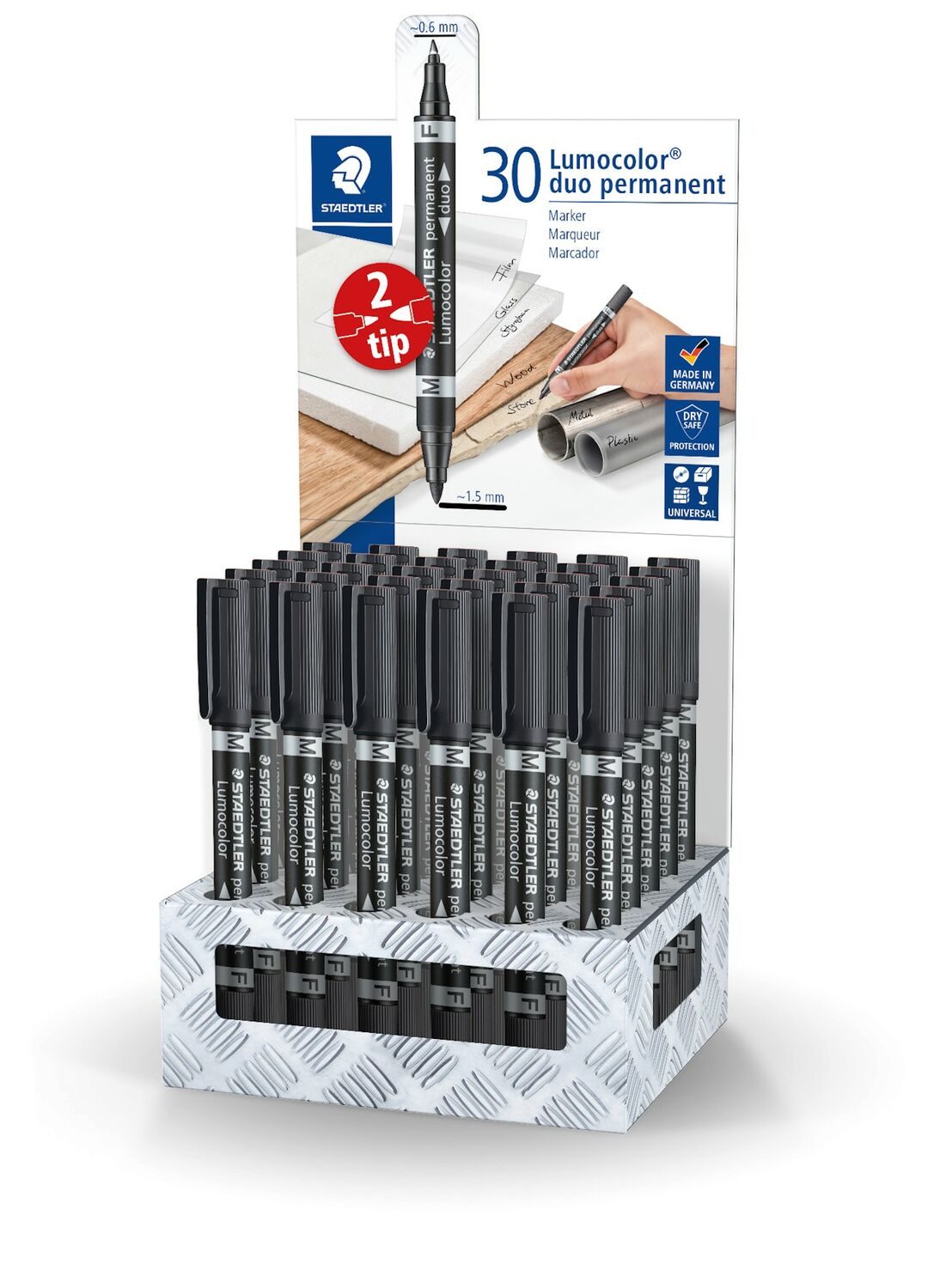 Lumocolor® permanent duo 348 - Marqueur permanent double pointe Présentoir de comptoir Composé de 30 pièces, couleurs assorties