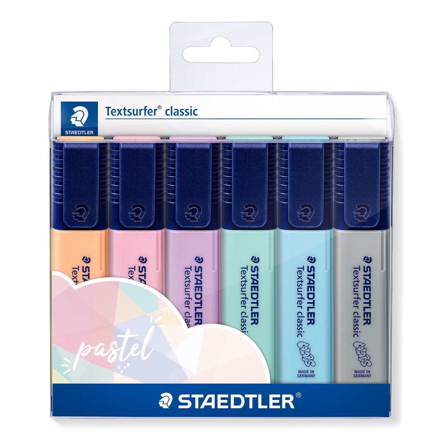 Emballage portefeuille contenant 6 surligneurs Textsurfer classic aux couleurs assorties – collection pastel
