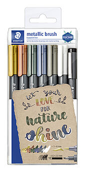 Transparente Box mit 6 metallic brush in sortierten Farben & 1 pigment liner 308 C2-9