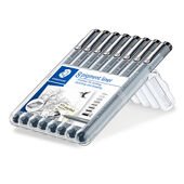 STAEDTLER box containing 8 pigment liner black  in assorted line widths (0.05, 0.1, 0.3, 0.5, 0.7, 1.0, 1.2, 0.3-2.0)
