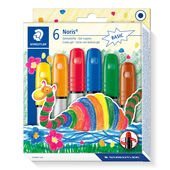 Cardboard box containing 6 gel crayons in assorted colours