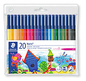 Wallet containing 20 fibre-tip pens in assorted colours