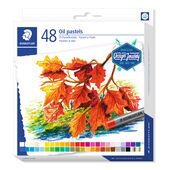 Cardboard box containing 48 oil pastels in assorted colours