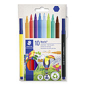Cardboard box containing 10 fibre-tip pens Noris 326 in assorted colours