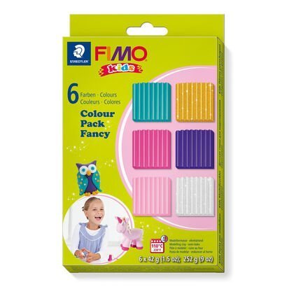 FIMO® kids 8032 - Material Set "girlie" contiene 6 pastillas de 42g. Colores: 8030-220, 8030-25, 8030-6, 8030-052, 8030-112, 8030-39