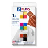 Colour Pack FIMO leather-effect en estuche de cartón con 12 medias pastillas (colores surtidos), instrucciones de uso y modelado