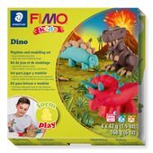 Set "Dino" containing 4 blocks à 42 g (red, light brown, brown, green), modelling stick, step-by-step instructions, cut out templates / playing surface, sticker, instruction