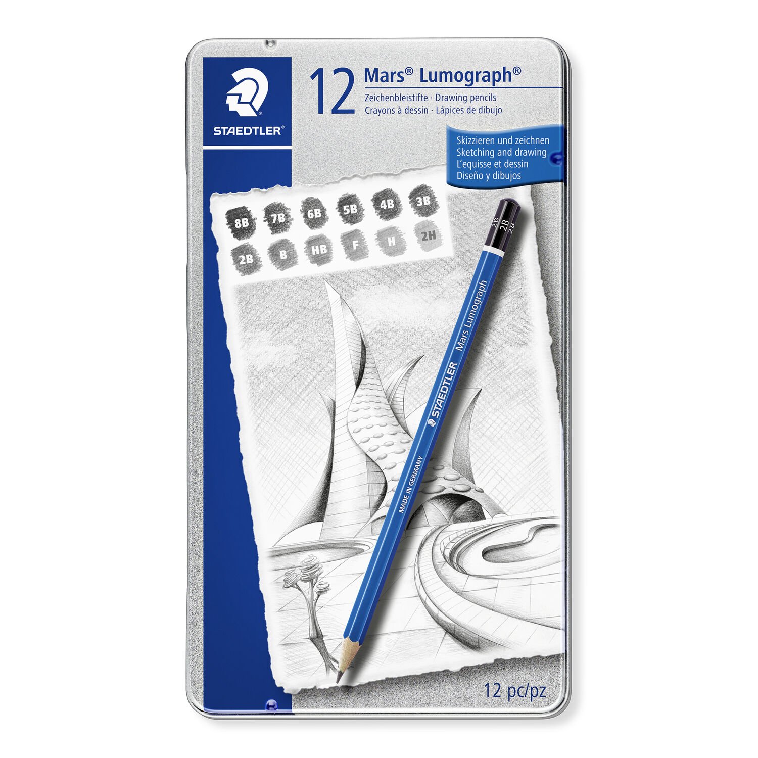 Staedtler Mars Lumograph Drawing Pencils - Medium Degrees (Tin of 12) | 100  G12 | The Online Pen Company