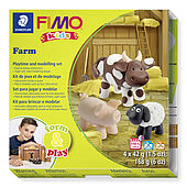 Set "Farm" containing 4 blocks à 42 g (white, pale pink, brown, black), modelling stick, step-by-step instructions, cut out templates / playing surface, sticker, instruction