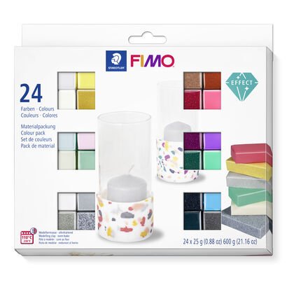 Set carton 24 1/2 pains pâte à modeler 25g FIMO effect couleurs assorties
