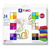 Materialpackung "Basic Colours" im Kartonetui mit 24 Halbblöcken (sortierte Farben), Gebrauchsanleitung
