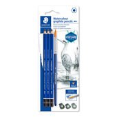 Blister con 3 matite in grafite acquerellabile in gradazioni assortite: 4B, 6B e 8B e 1 pennello misura 8