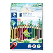 Cardboard box containing 18 coloured pencils in assorted colours