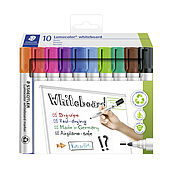 Cardboard box containing Lumocolor® whiteboard marker in 10 assorted colours