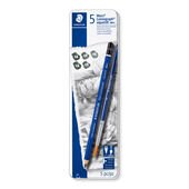 Metalletui mit 5 wasservermalbaren Bleistiften in sortierten Härtegraden und 1 runder Pinsel #8