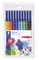 Wallet containing 10 fibre-tip pens in assorted colours