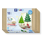 FIMOair 81 Set "Christmas" in a cardboard box containing FIMOair modelling clay 500 g white, 2 wooden slices with sticks, 1 paintbox with six colours incl. brush, 2 modelling tools