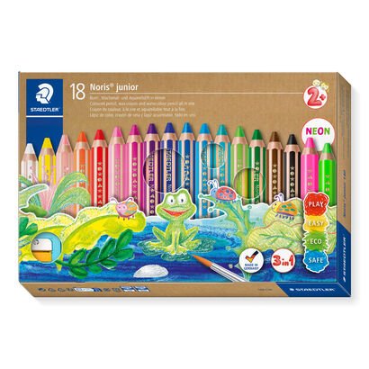 Estuche de cartón con 128 lápices de color en colores surtidos, 1 afilalápices y 1 pincel