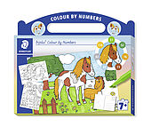 Cardboard case containing 2 triplus fineliner, 5 triplus color, 3 postcards for colouring and 3 numbered colour guides, Horses