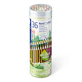 Metal tin containing 36 coloured pencils in assorted colours