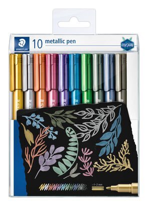 Wallet containing 10 metallic pen in assorted colours