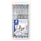 STAEDTLER box containing 6 pigment liner in assorted colours (orange, red, violet, blue, green, brown), line width approx. 0.3 mm